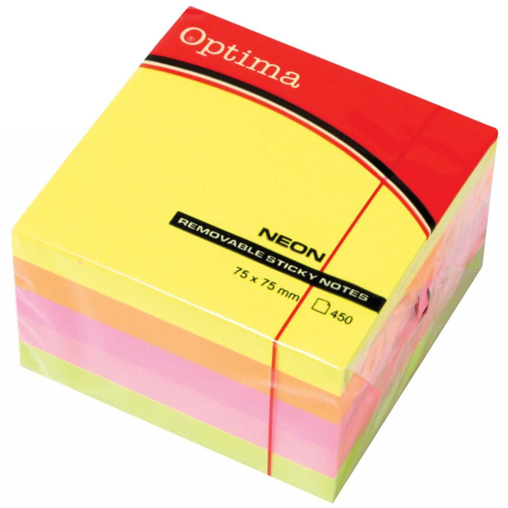 OPTIMA POST IT 75*75 KOCKA NEON MIX 450